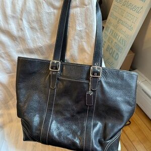 Large Coach Black Leather Hamptons Tote